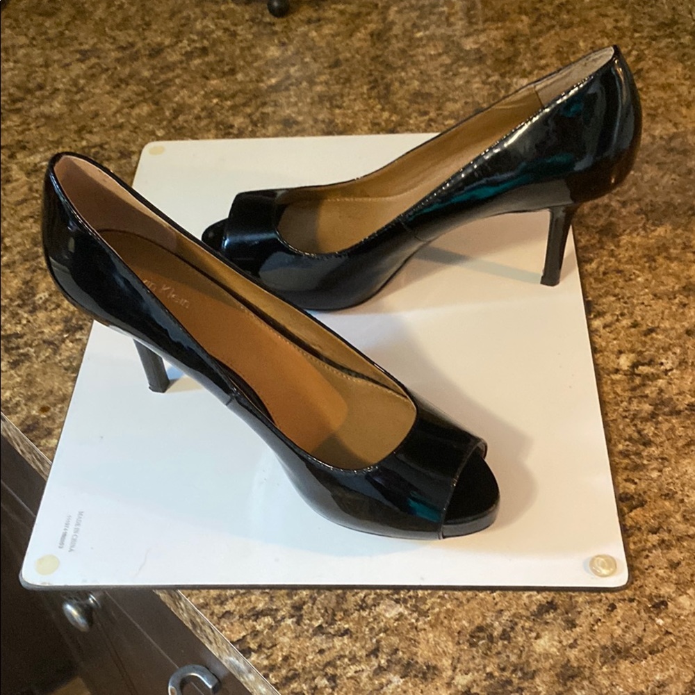 Calvin Klein Black Patent Peep-Toe Heels